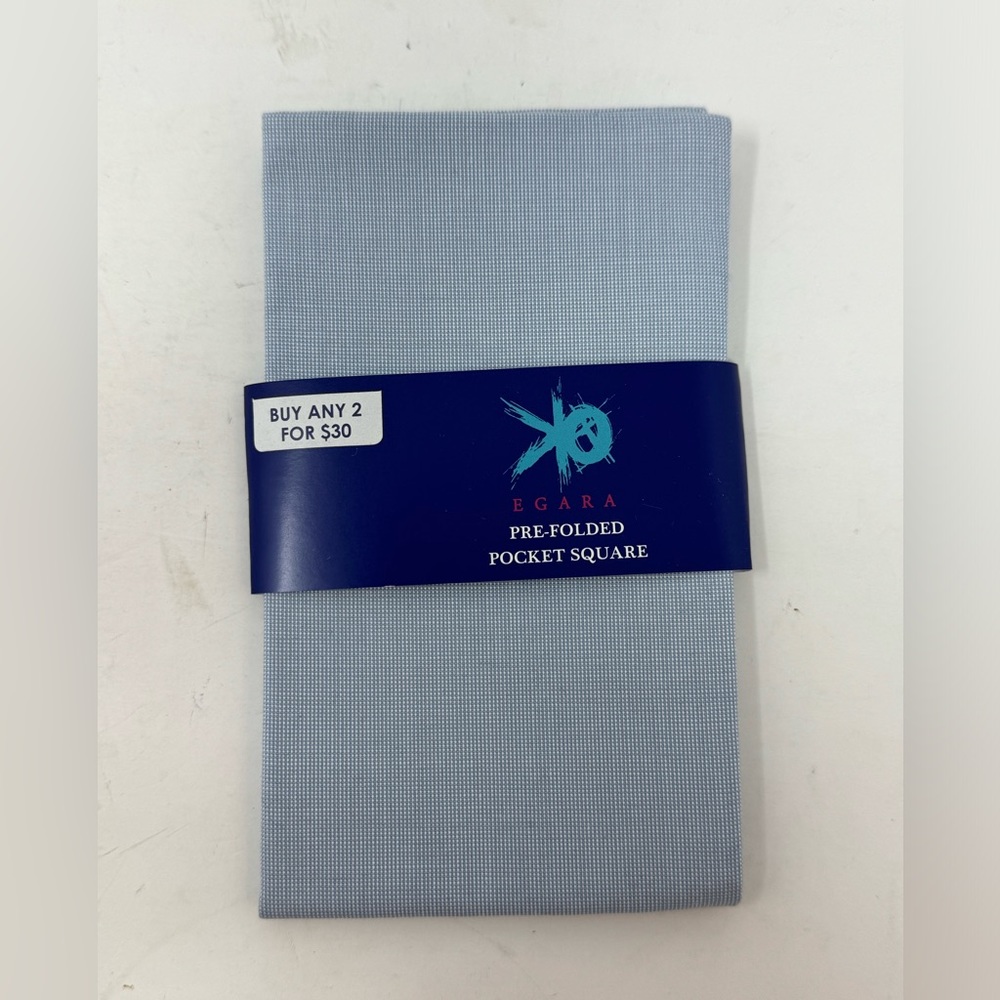 EGARA Men Pre Folded Pocket Square Light Blue 100% Cotton Handkerchief NEW GHV1.